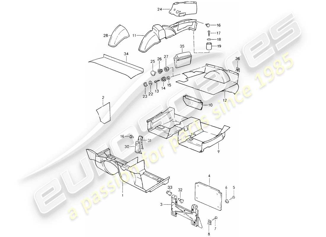 porsche 1994 (968) trims part diagram