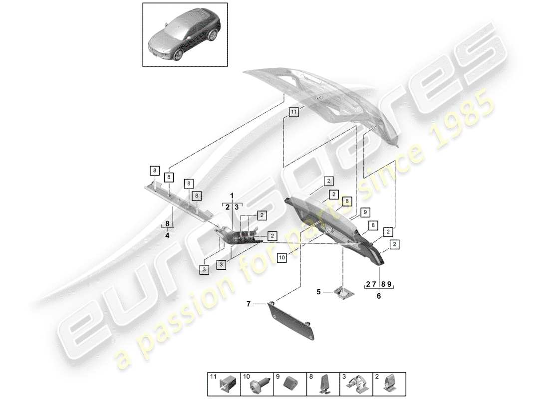 porsche 2018 (cayenne e3 9ya/9yb) trim panel for hatch gate part diagram