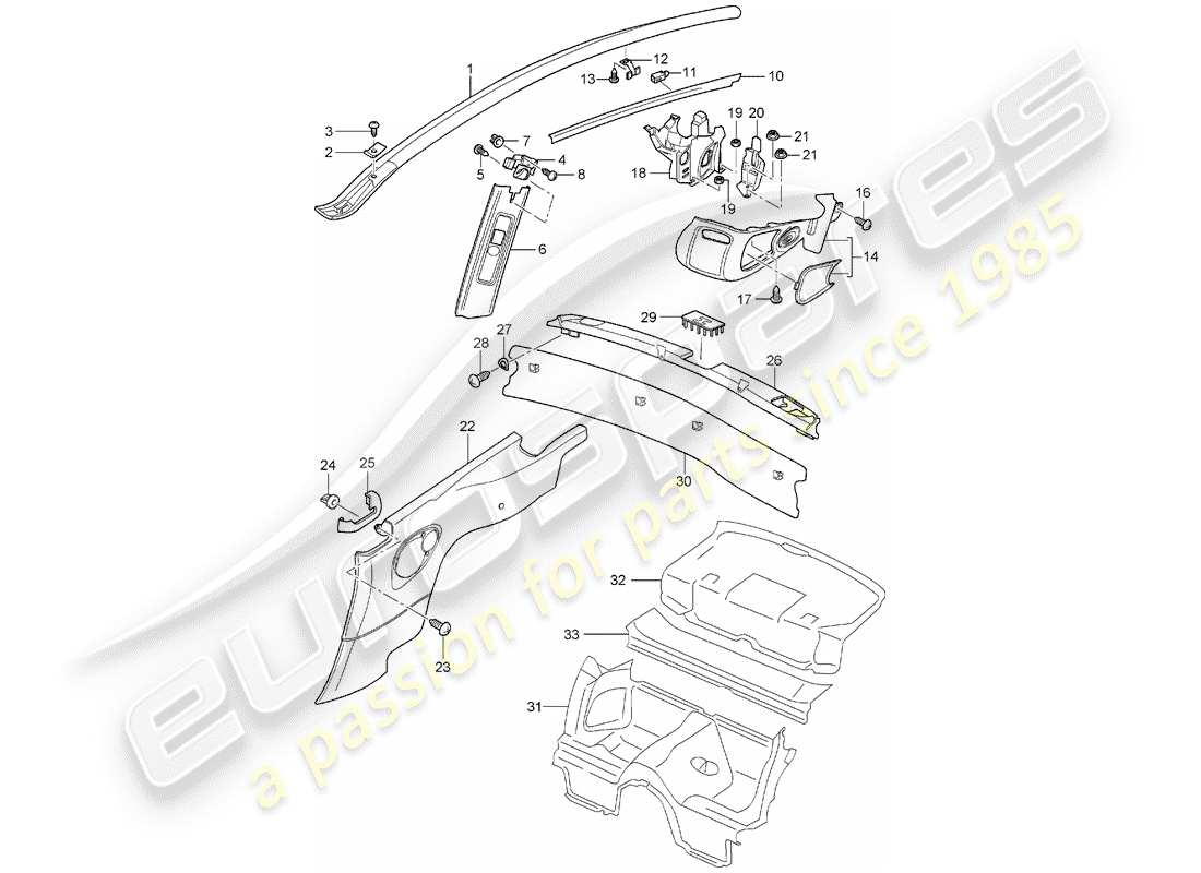 porsche 2000 (996) trims - d - mj 2002>> parts diagram