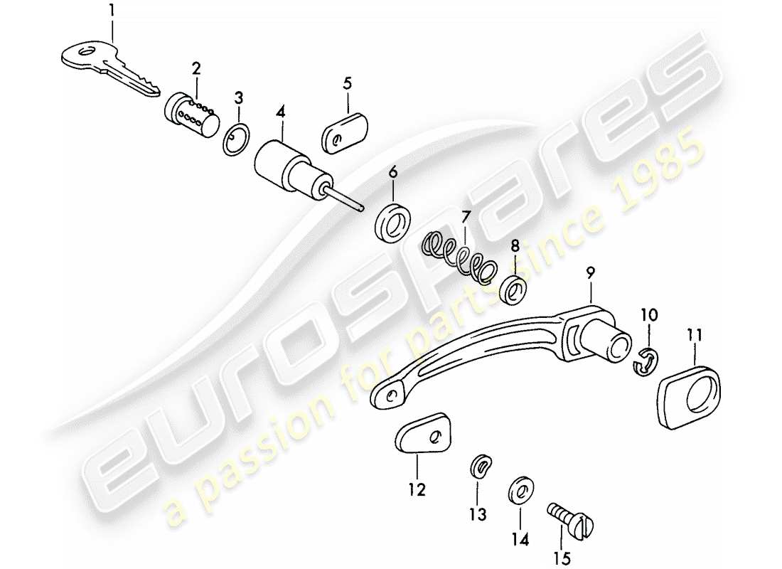 porsche 1955 (356/356a) door handle, outer - and - single parts part diagram