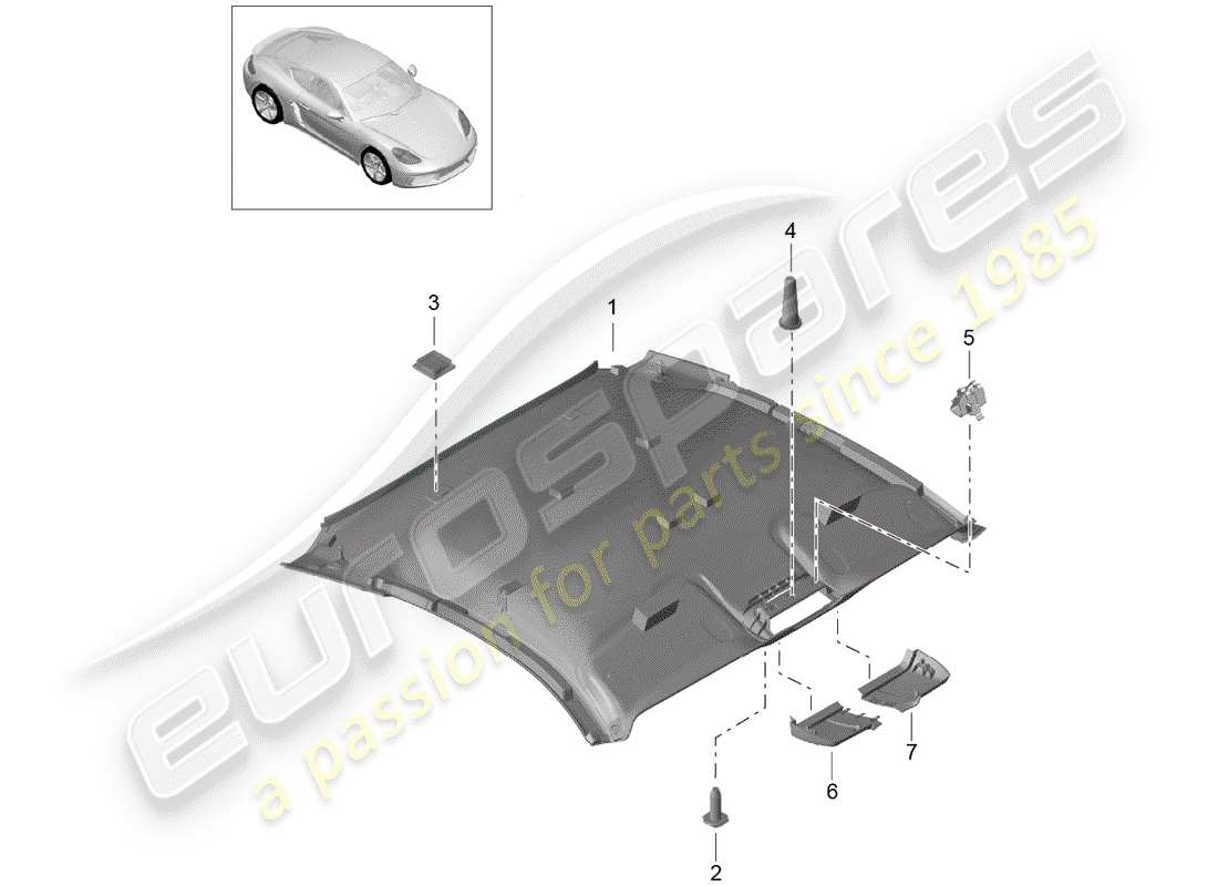 porsche 2018 (718 cayman) roof trim panel part diagram