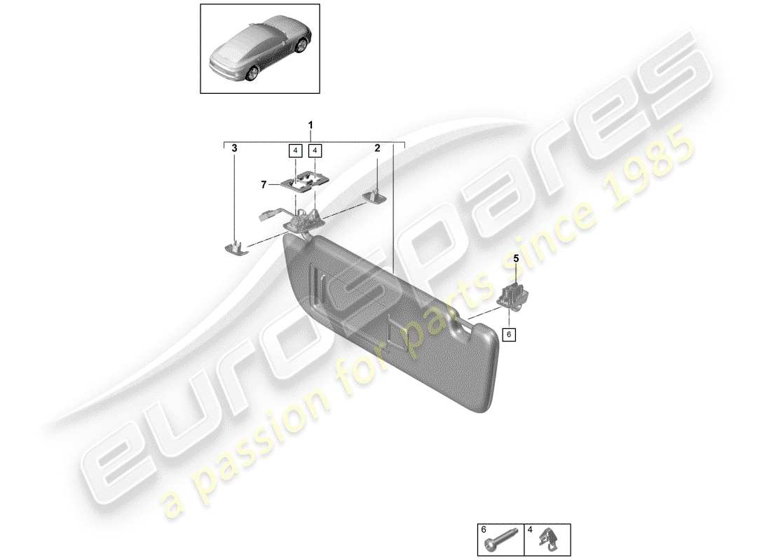 porsche 2019 (panamera 971-1) sun vizors part diagram