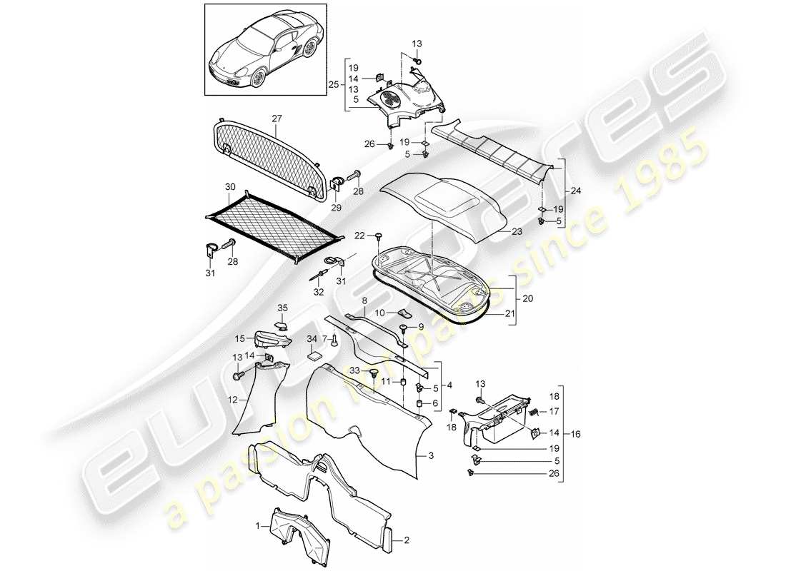 porsche 2009 (987 cayman) trims part diagram