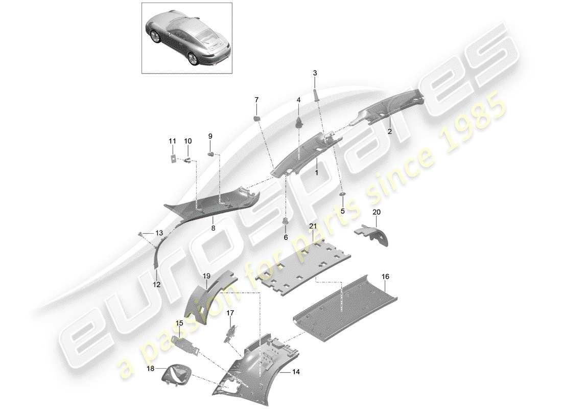 porsche 2015 (991-1) a-pillar part diagram