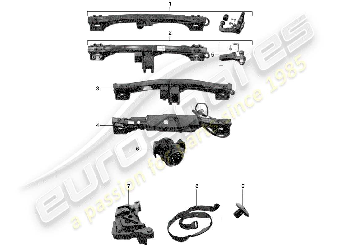 porsche 2005 (tequipment cayenne) tow hitch part diagram
