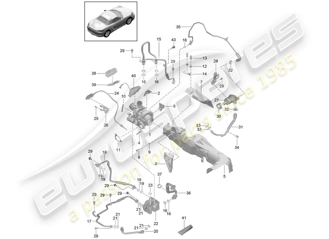 porsche 2018 (718 boxster) exhaust gas turbocharger part diagram