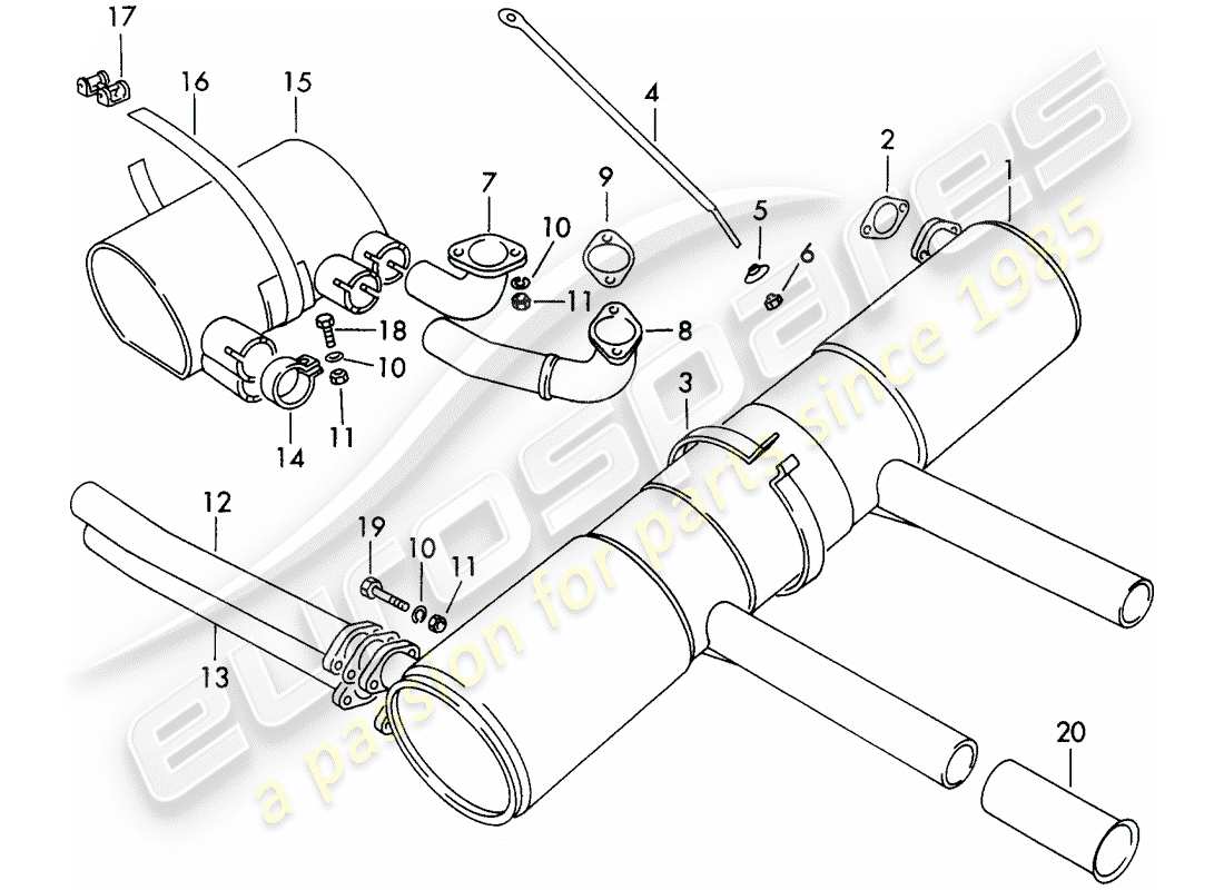porsche 1962 (356b/356c) exhaust system part diagram