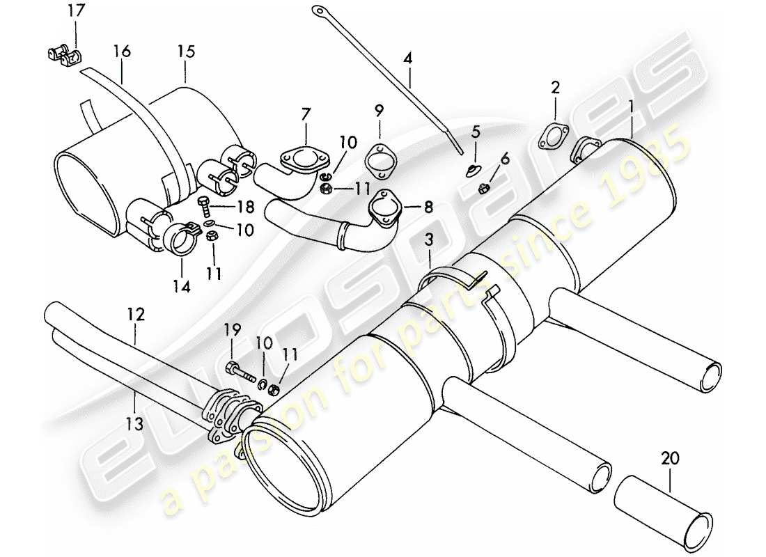 porsche 356b/356c (1962) exhaust system part diagram