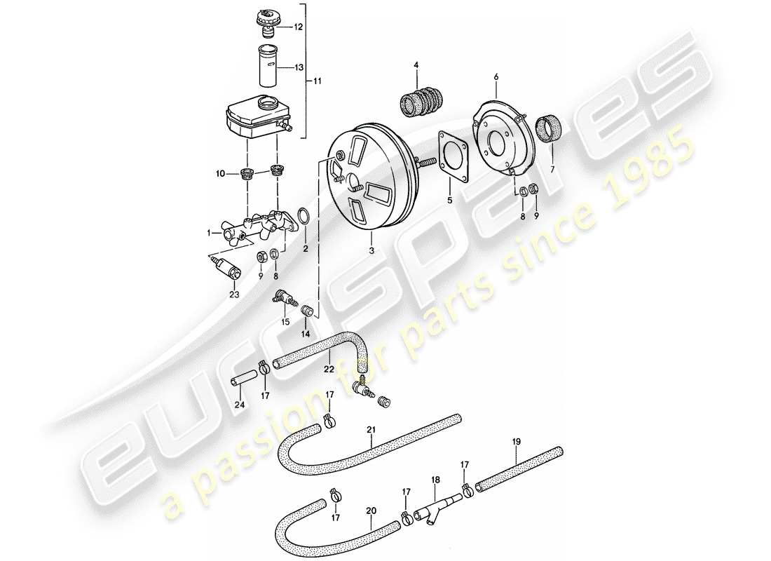 porsche 944 (1988) brake master cylinder - brake booster - reservoir parts diagram
