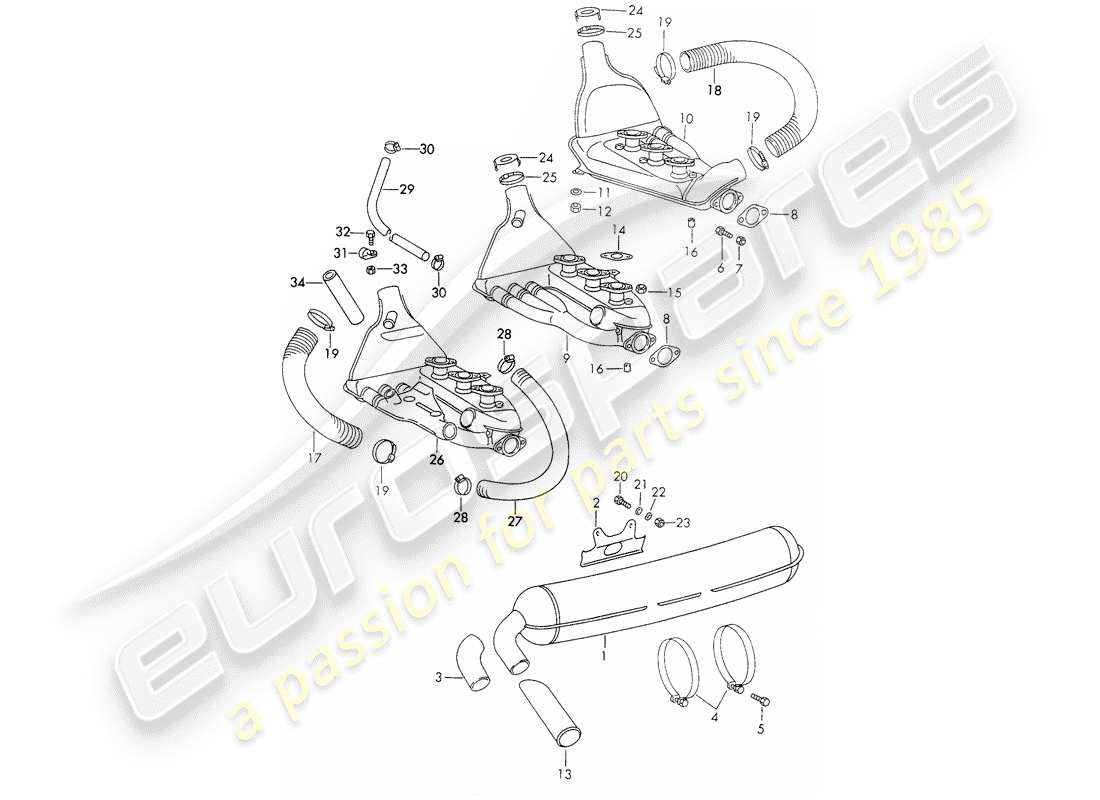 porsche 1971 (911) exhaust system part diagram