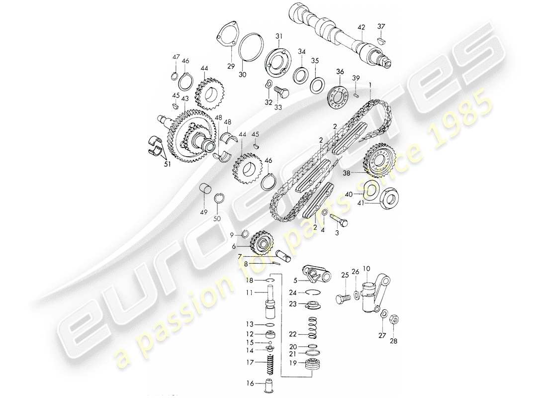 porsche 1970 (911) valve control - repair set for maintenance - tensioner - chain - see illustration: part diagram