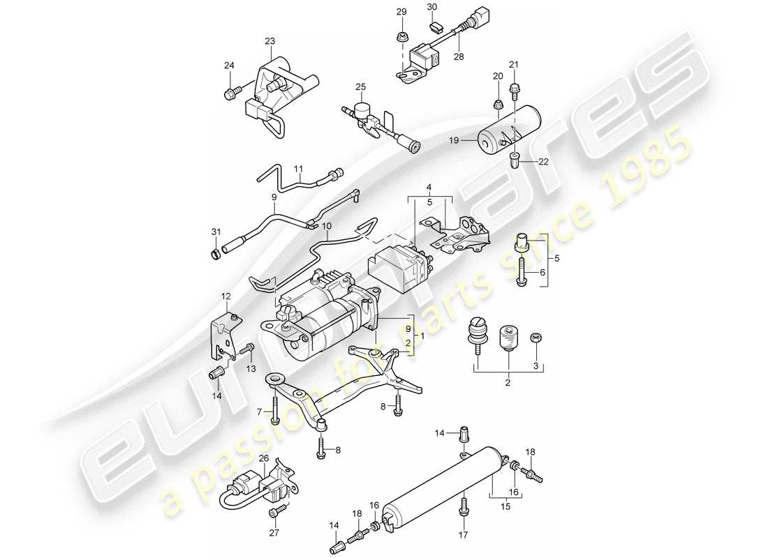 porsche 2007 (cayenne e1 9pa) self levelling system part diagram