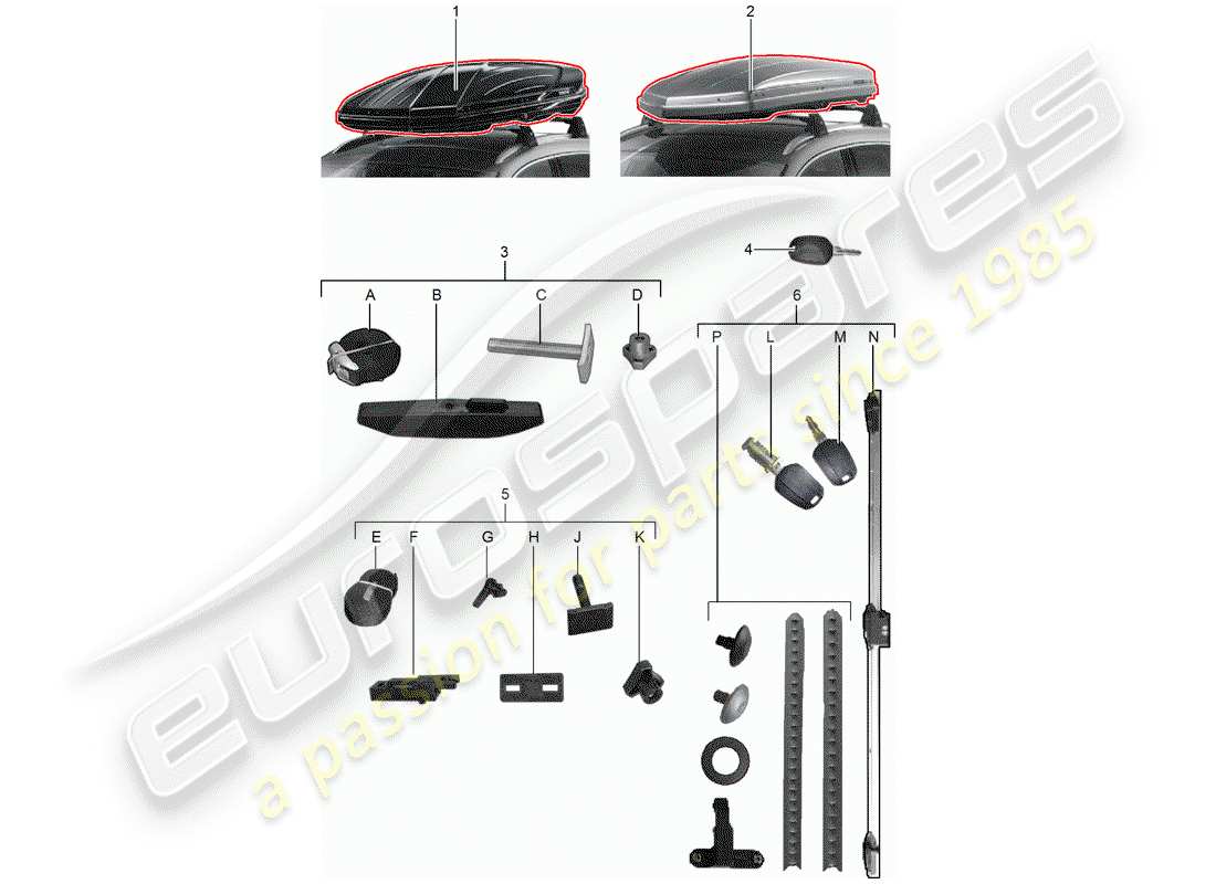 porsche 2017 (tequipment macan) roof box part diagram