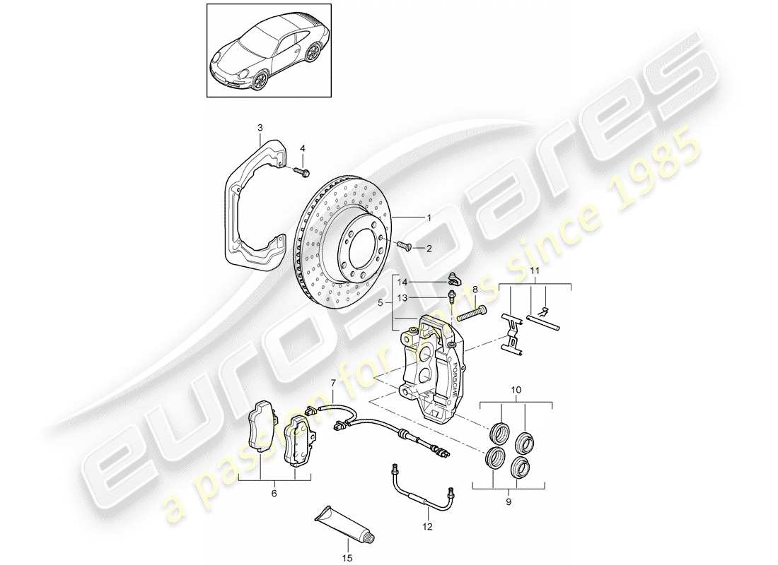 porsche 2011 (997-2) disc brakes part diagram