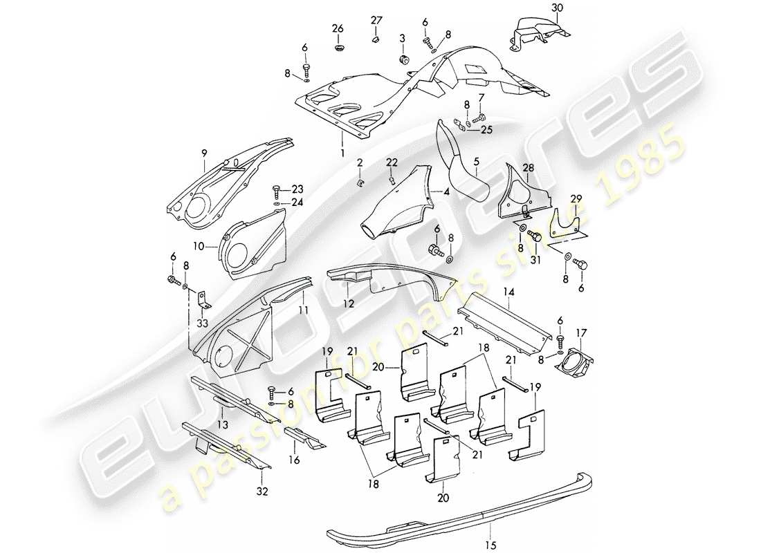 porsche 1971 (911) air duct - and - engine cover part diagram