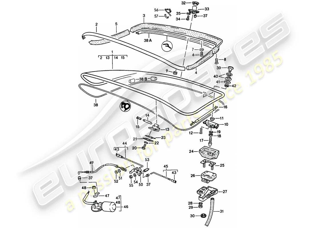 porsche 1987 (924s) rear trunk lid - rear spoiler part diagram