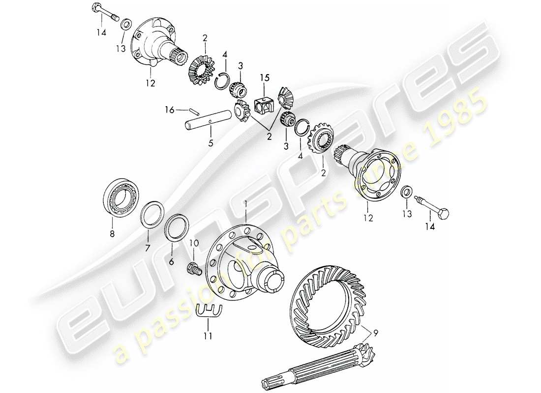porsche 1970 (911) differential - for - manual gearbox - typ 915 - and - sportomatic - typ 925 - with: - armature part diagram
