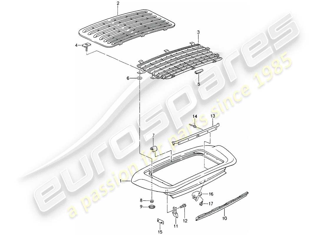 porsche 1997 (993) rear spoiler part diagram