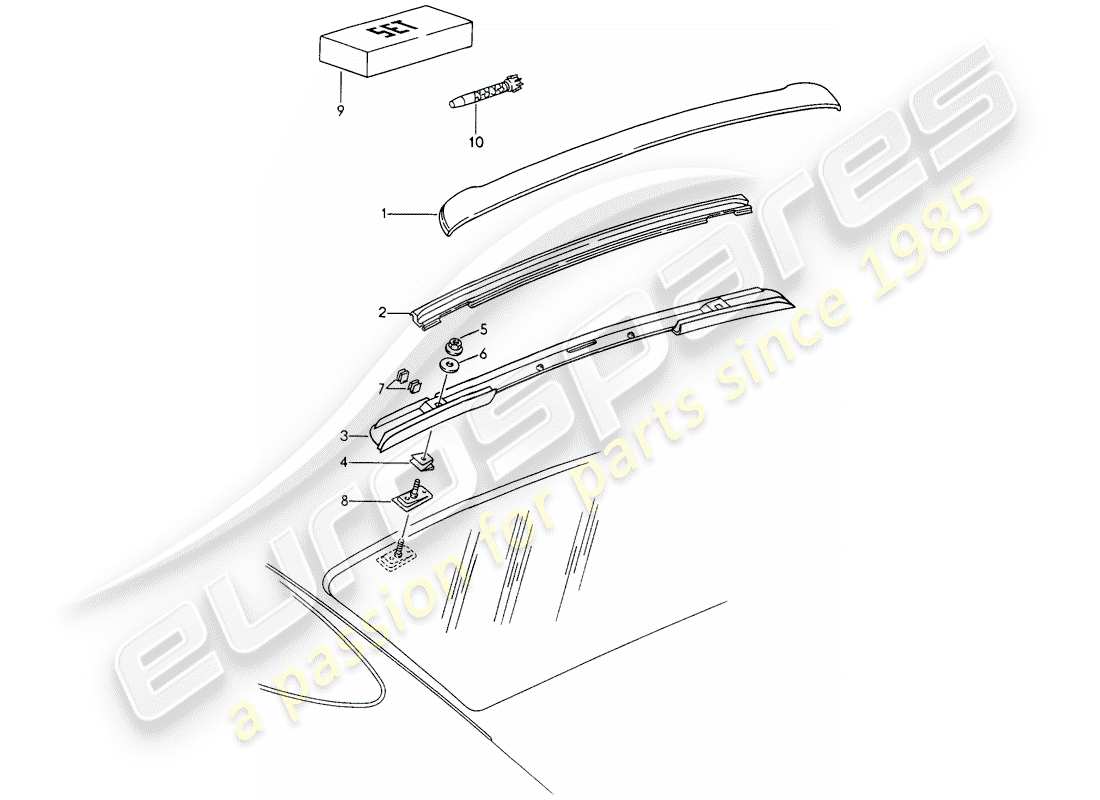 porsche 1996 (993) roof cover moulding part diagram