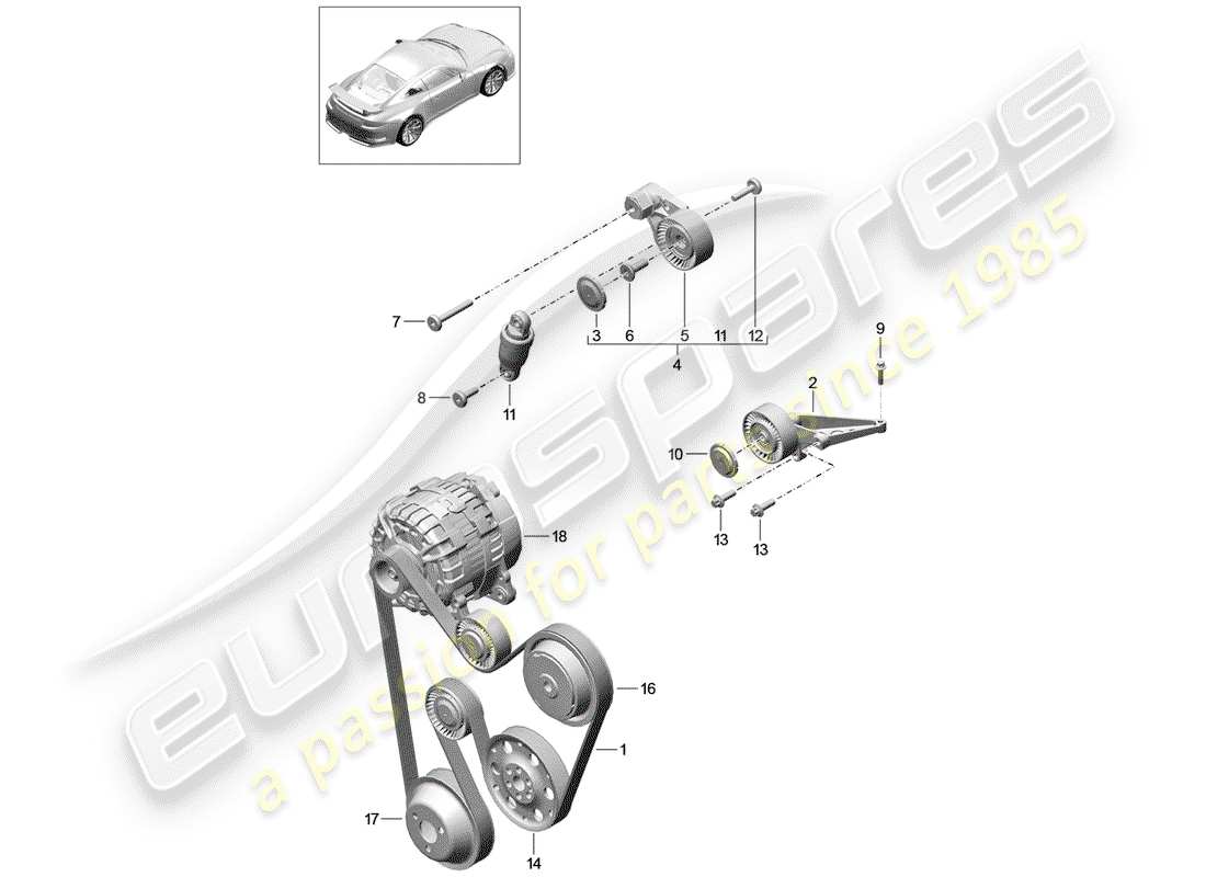 porsche 2019 (991-2 r/gt3/rs) v-ribbed belt part diagram