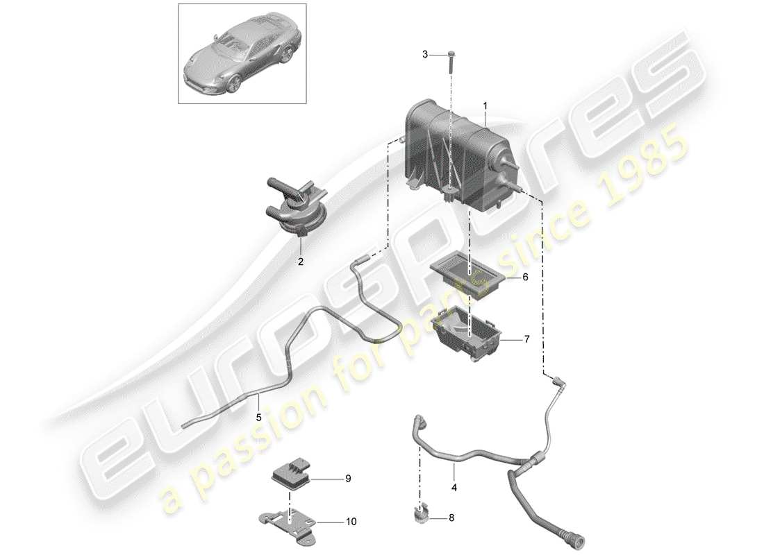 porsche 2016 (991-1 turbo) evaporative emission canister part diagram