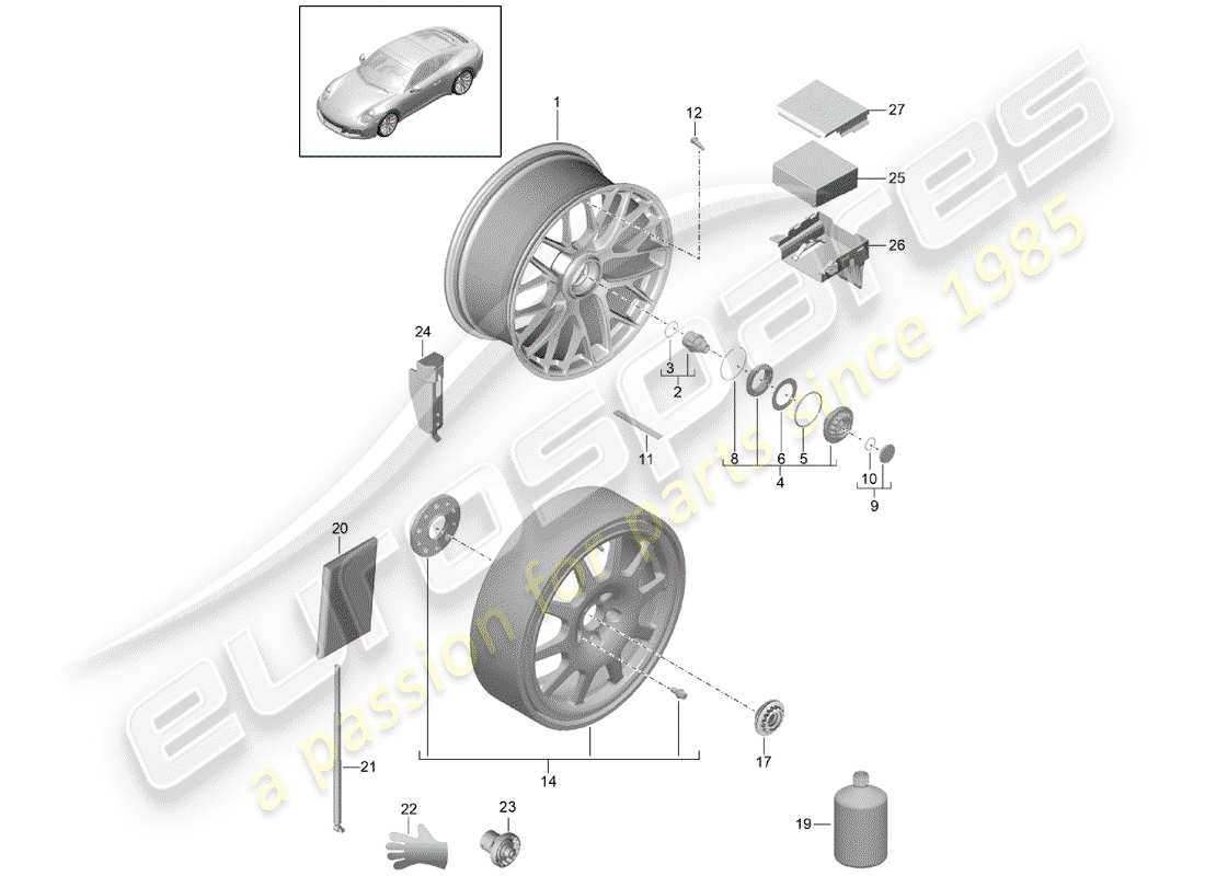 porsche 2019 (991-2) alloy wheel part diagram