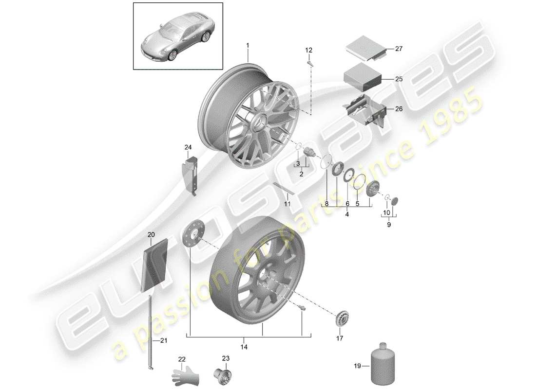 porsche 991 gen. 2 (2019) alloy wheel parts diagram