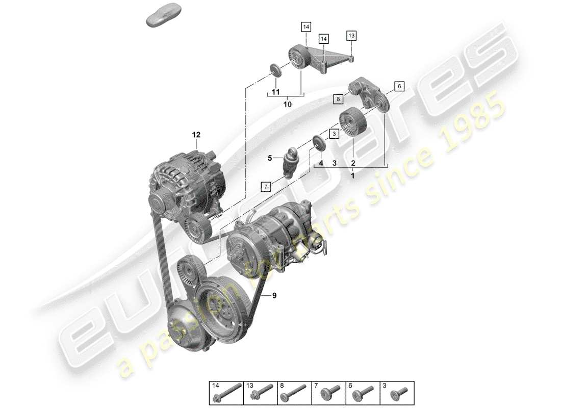 porsche 2020 (718 boxster spyder) v-ribbed belt parts diagram