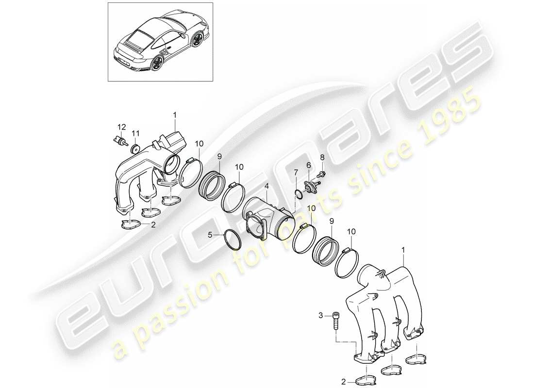 porsche 911 t/gt2rs (2012) intake air distributor part diagram