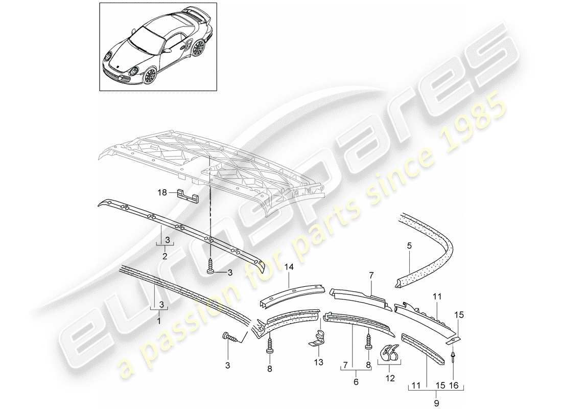porsche 911 t/gt2rs (2012) convertible top part diagram
