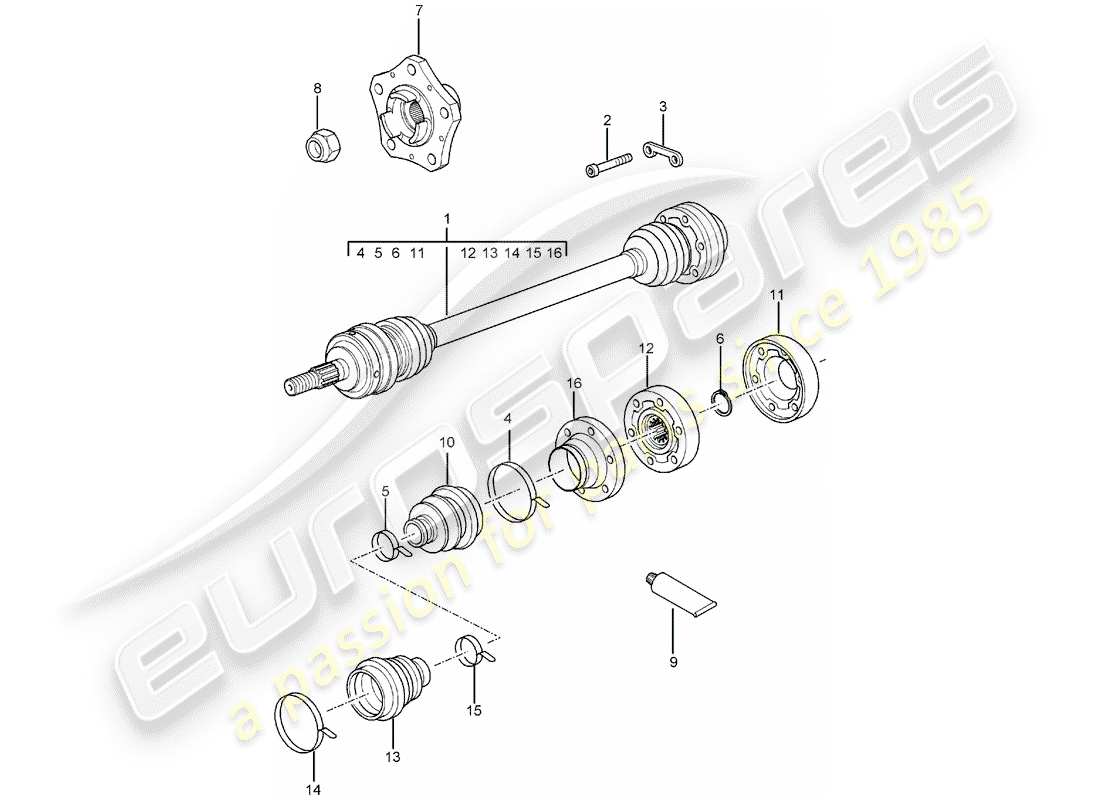porsche 2005 (996 gt3) drive shaft - wheel hub part diagram