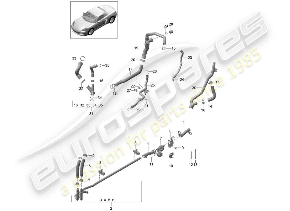 porsche 2020 (718 boxster) water cooling part diagram