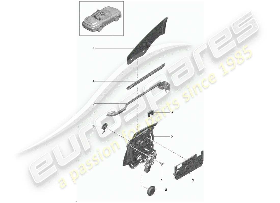 porsche 991 turbo (2016) side window part diagram