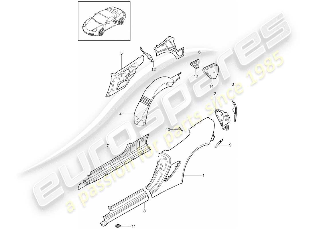 porsche 2010 (987 boxster) side panel part diagram