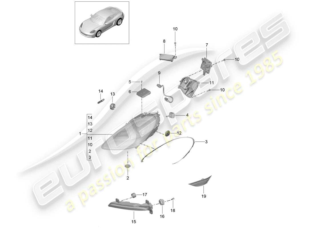 porsche 718 cayman (2018) headlamp parts diagram
