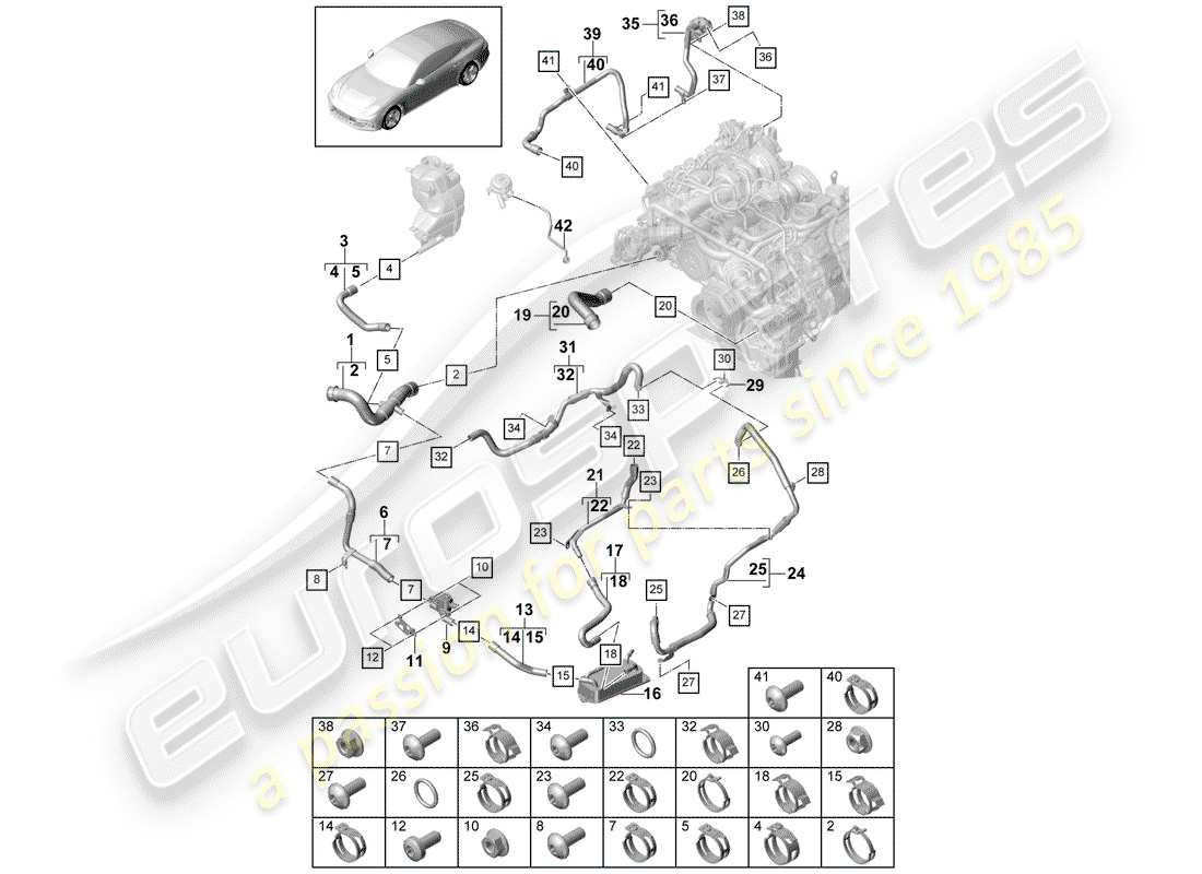 porsche 2020 (panamera 971-1) water cooling part diagram
