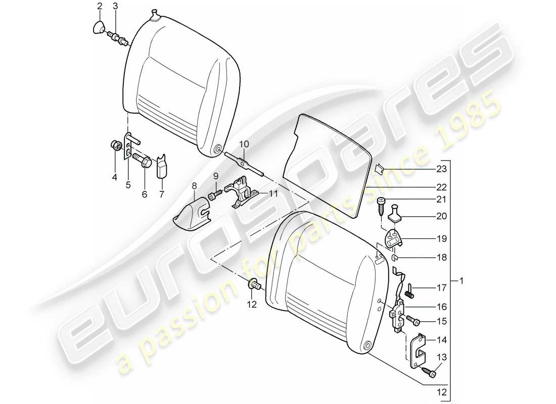 porsche 2001 (996 turbo / gt2) emergency seat backrest part diagram