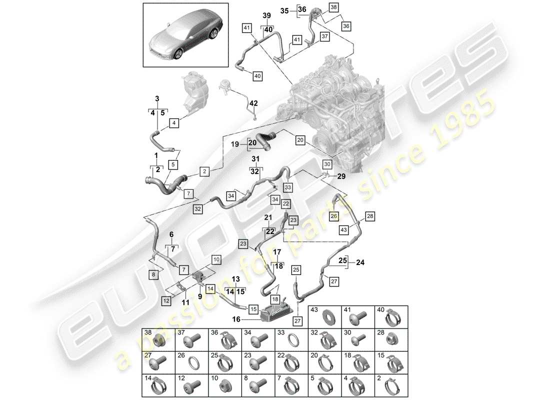 porsche 2019 (panamera 971-1) water cooling part diagram