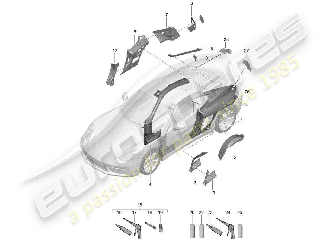 porsche 2020 (718 cayman) side panel part diagram