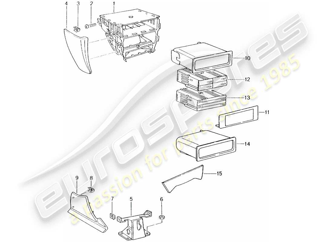 porsche boxster 986 (2000) center console parts diagram