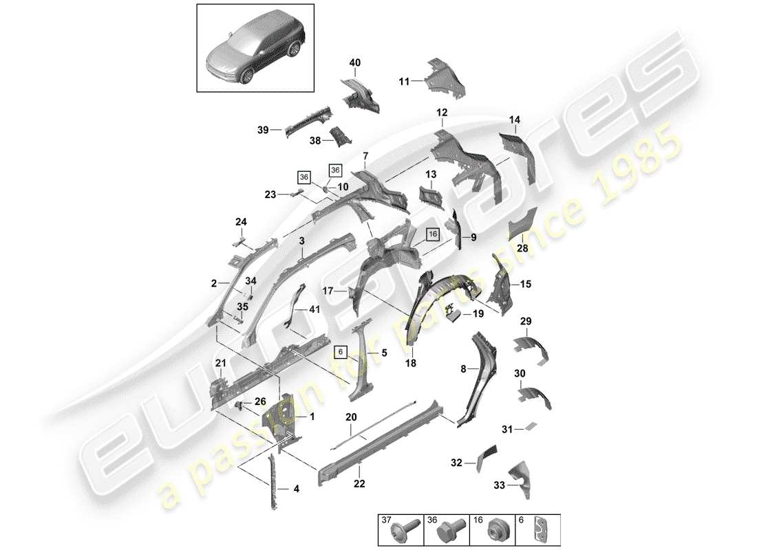 porsche 2020 (cayenne e3 9ya/9yb) side panel part diagram