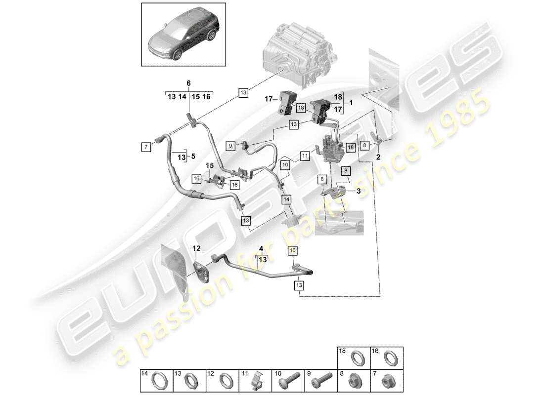 porsche 2020 (cayenne e3 9ya/9yb) refrigerant circuit part diagram