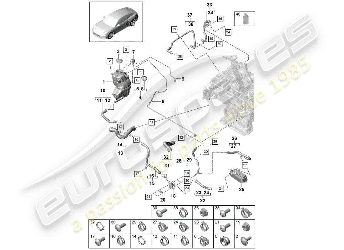 porsche 2018 (panamera 971-1) water cooling part diagram