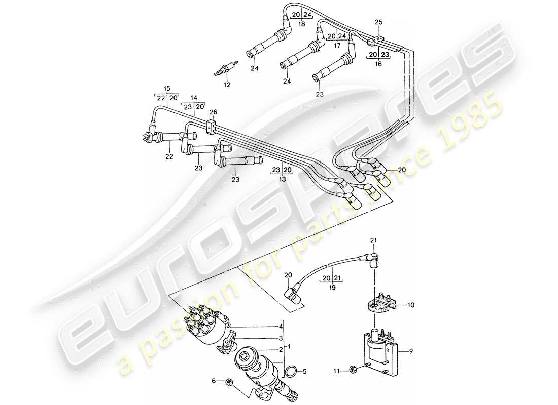 porsche 1998 (993) engine electrics parts diagram