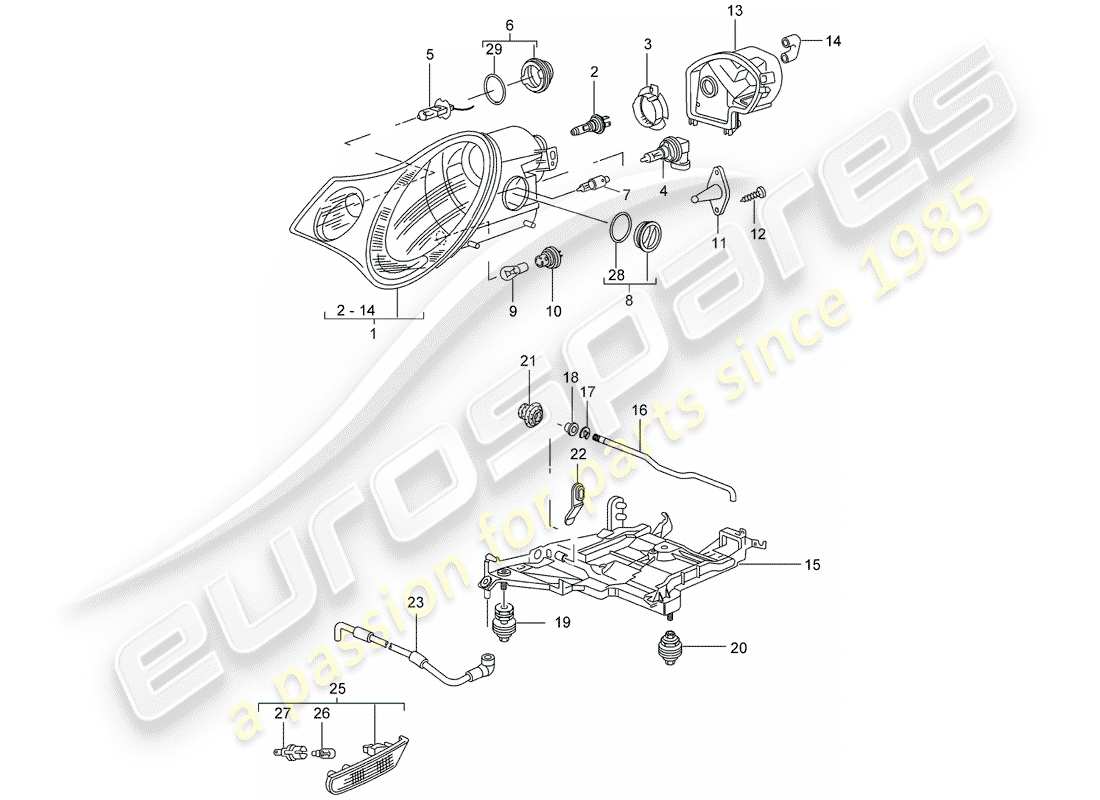 porsche 2001 (996 gt3) headlamp - turn signal repeater - d - mj 2003>> part diagram