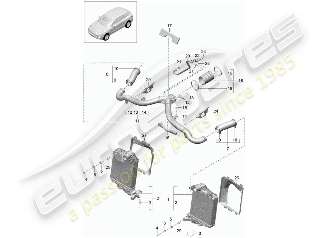porsche 2018 (macan) charge air cooler part diagram