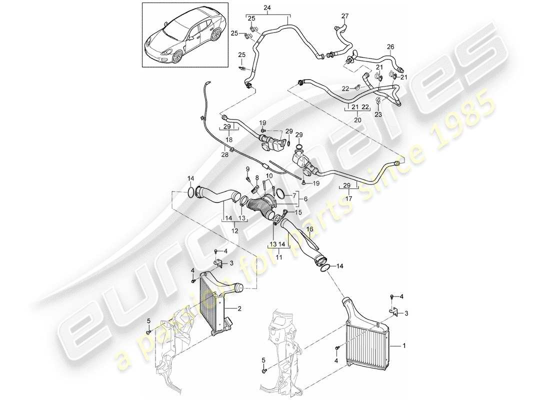 porsche 2010 (panamera 970) charge air cooler part diagram