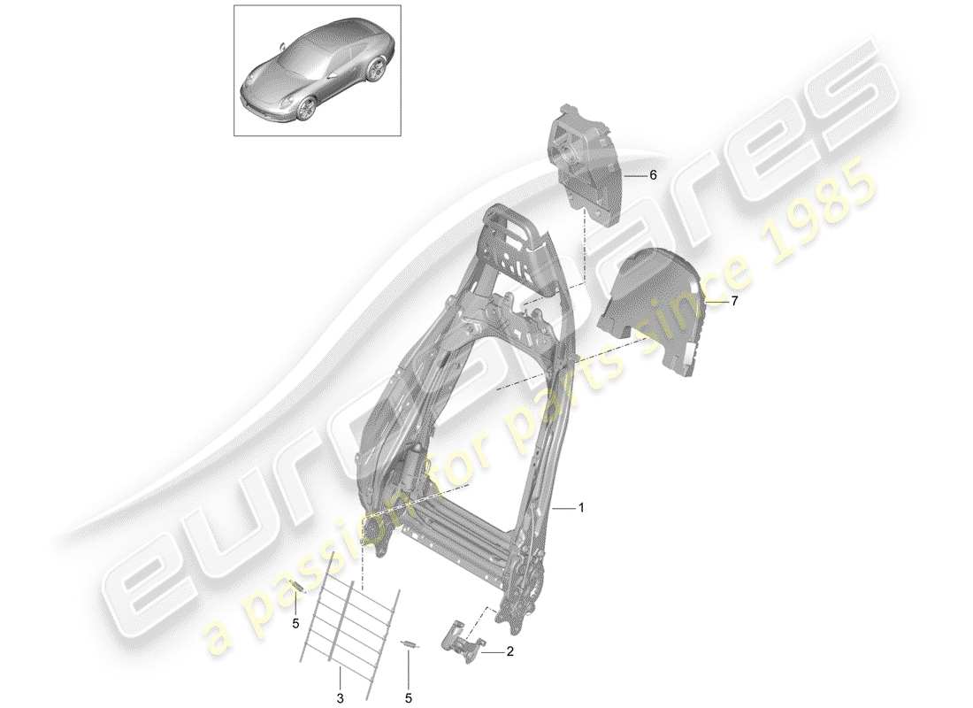 porsche 2014 (991-1) frame - backrest part diagram