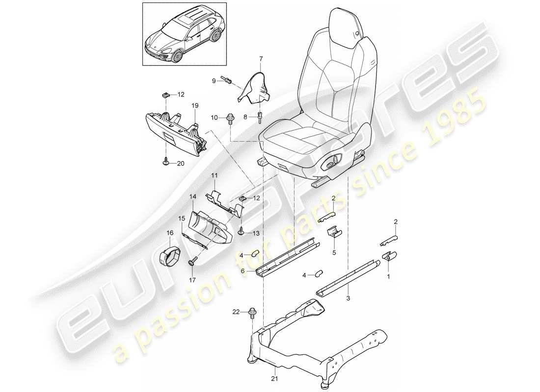 porsche cayenne e2 (2017) front seat parts diagram