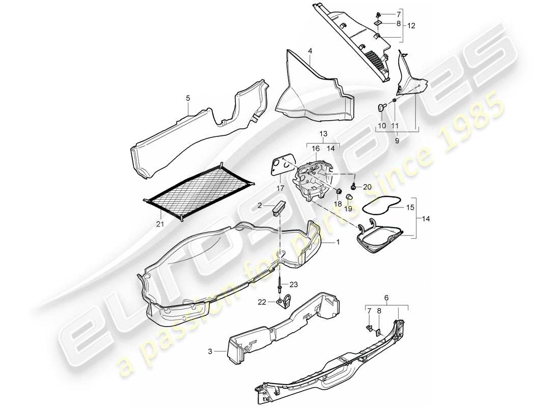 porsche 2008 (987 cayman) luggage compartment part diagram